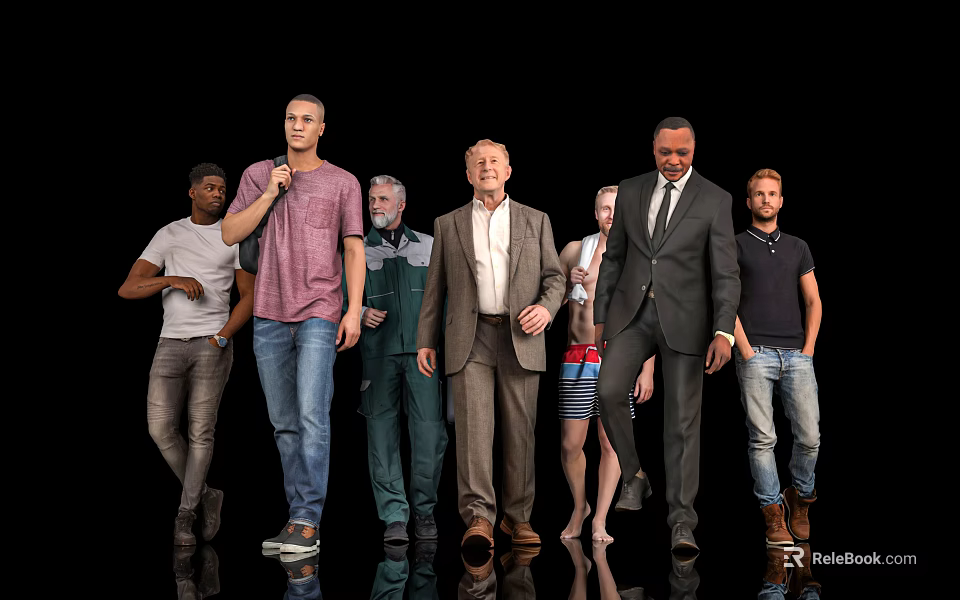 Group of Diverse People Standing Together in Various Outfits and Different Ages 3d model 