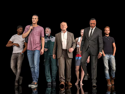 Group of Diverse People Standing Together in Various Outfits and Different Ages 3d model