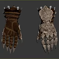 Ornate Armored Gloves With Leather Metal Spikes And Intricate Decorative Patterns