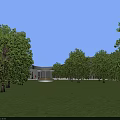Modern Library Building with Curved Architectural Structure Surrounded by Green Lawn and Pathways 3d model