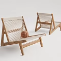 Stylish Wooden Frame Leisure Chairs With Woven Seat Backrest And Decorative Brown Ball Accent