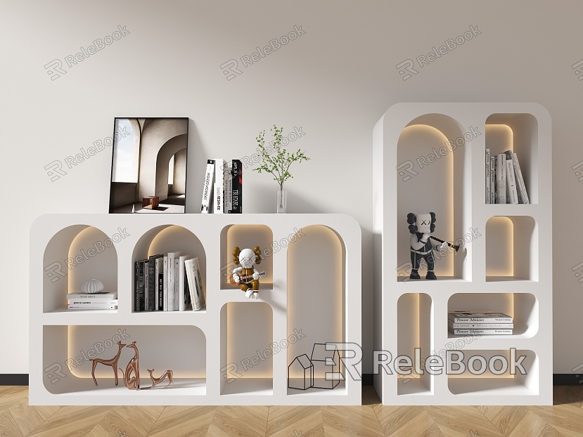 Modern Decorative Cabinet Home Silent Decorative Cabinet Display Cabinet Cream Storage Cabinet Bookcase Decorative Ornaments Books model