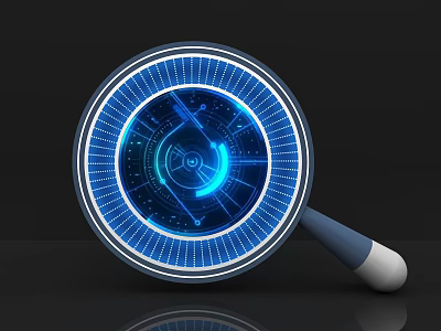 Futuristic Blue Illuminated Magnifying Glass With Digital Interface And Modern Design 3d model