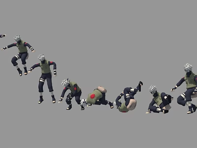 Animated Game and Movie Characters in Various Action Poses with Ninja Headbands 3d model