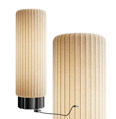 Modern Beige Fabric Table Lamp With Vertical Pleated Design And Black Base 3d model