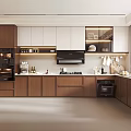 Modern Kitchen With Brown And White Cabinets Refrigerator Oven Countertop And Natural Light From Window