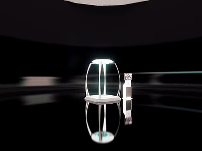 Transparent Table Lamp And Small Decor On Black Surface With Illuminated Light And Reflection 3d model
