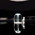 Transparent Table Lamp And Small Decor On Black Surface With Illuminated Light And Reflection
