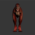 Red T-Rex Dinosaur 3D Model in Dynamic Stance on Gray Background