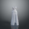 Elegant White Fashion Dress With Spaghetti Straps Fitted Bodice And Split Skirt