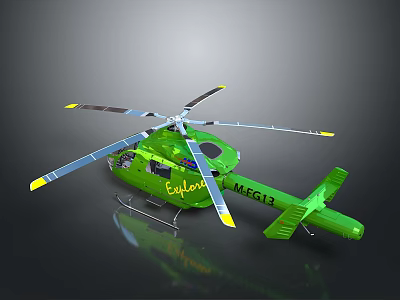 Green Eurocopter MEG13 Helicopter 3D Model With Rotors For Aerospace Missions Support 3d model