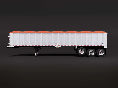 White Heavy Duty Cargo Trailer With Orange Top And Multi Wheels 3d model