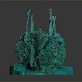 Ancient Underwater Shipwreck with Green Hull and Multiple Cabins Structure