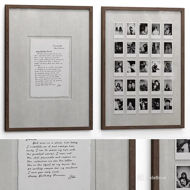 Wooden Photo Frame Displaying Text Document And Collage Of 3d model 