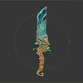 Fantasy Enchanted Turquoise Blade Sword With Golden Hilt And Emerald Accents