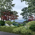 Lush Well Maintained Shrubs In Garden Landscape With Lawn And Colorful Flowers