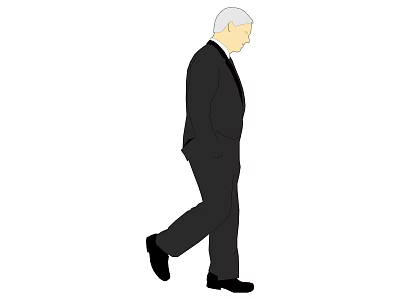 Elderly Game Movie Character With White Hair And Black Suit Walking Slowly 3d model