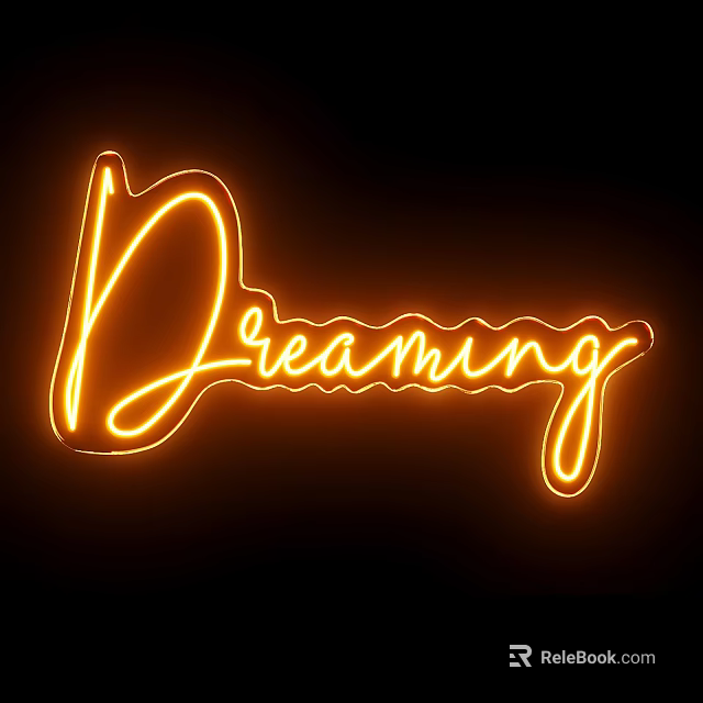 Orange Neon Wall Light With Dreaming Lettering On Black Background Design 3d model