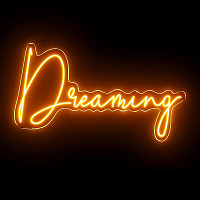 Orange Neon Wall Light With Dreaming Lettering On Black Background Design 3d model