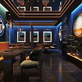 Modern Luxury Restaurant Interior With Blue Toned Neon Signs Glass Partitions And Comfortable Seating