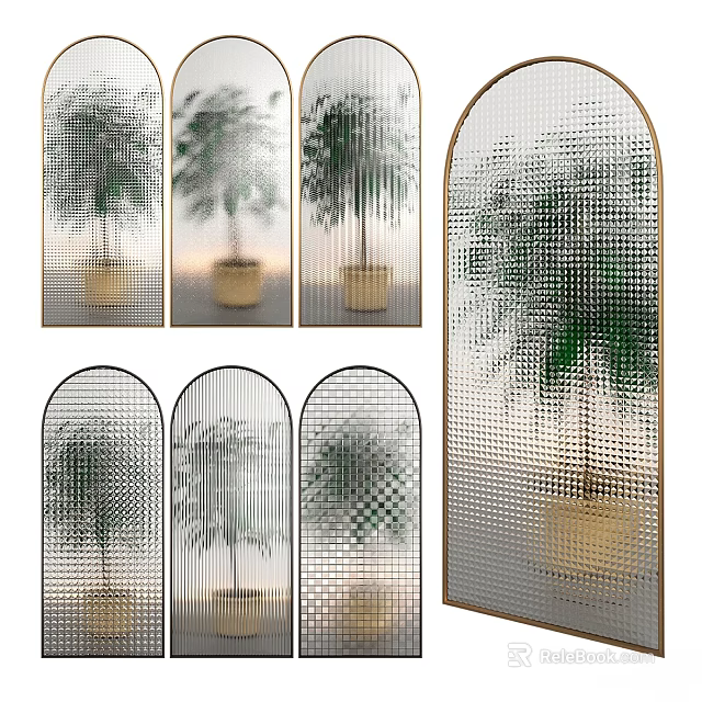 Arched Wall Decorative Screens With Various Perforated Textures And Green Plant 3d model 
