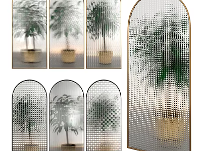 Arched Wall Decorative Screens With Various Perforated Textures And Green Plant 3d model
