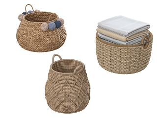 Rattan Laundry Basket Storage Basket Bamboo Basket Bath Towel 3d model