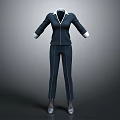 Professional Dark Blue Suit Outfit With White Collar Cuffs And Zipper Details