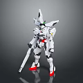 White Game Movie Robot Character With Red Feet Green Eyes And Long Spear