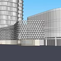 Modern Office Building With Wavy Glass Facade And Adjacent Low Structure