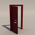 Open Dark Red Wooden Swing Door With Silver Handle And Frame 3d model