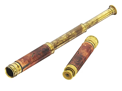 Vintage Brass Telescopes With Leather Wrapped Bodies And Long Short Sizes 3d model