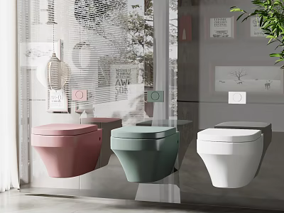 Modern Pink Green and White Toilets in Contemporary Bathroom Interior 3d model