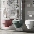 Modern Pink Green and White Toilets in Contemporary Bathroom Interior
