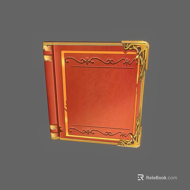 Classic Decorative Book Shaped Furniture With Red Cover And Gold Trim 3d model 
