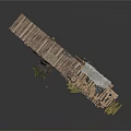 Rustic Wooden Elevated Platform Structure With Planks Posts Hanging Nets And Plants