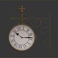 Vintage Gold Wrought Iron Wall Clock With Ornate Bracket And Roman Numeral Dial