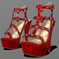 Elegant Red Women's High Heels with Strappy Design Platform and Metallic Studs