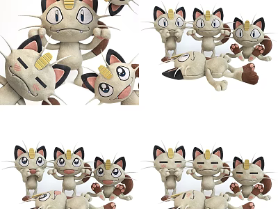 Cartoon Cat Plush Toys with Yellow Horns in Various Poses and Expressions for Kids Play 3d model