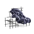 Modern Accent Chair With Curved Velvet Design And Black Geometric Back Structure