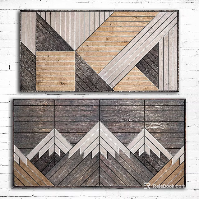 Geometric Wooden Wall Decor With Triangle Rectangle Patterns And Neutral Tones 3d model