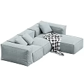 Light Blue Sectional Sofa With Plaid Blanket And Soft Cushions For Living Room