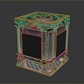 Modern Cube Structure With Green And Gold Accents Glass Top And Checkered Base