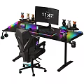 Gaming Computer Desk Setup With RGB Lighting Monitor Keyboard Mouse And Ergonomic Chair