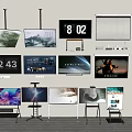 Various Modern TVs Wall Mounted and Stand Placed With Scenic Movie Posters and Time Displays