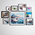 Creative Photo Wall With Various Frames Colorful And Black White Prints Mixed Sizes 3d model