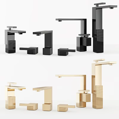 Stylish Black and Gold Modern Faucets with Diverse Styles for Interior Design 3d model