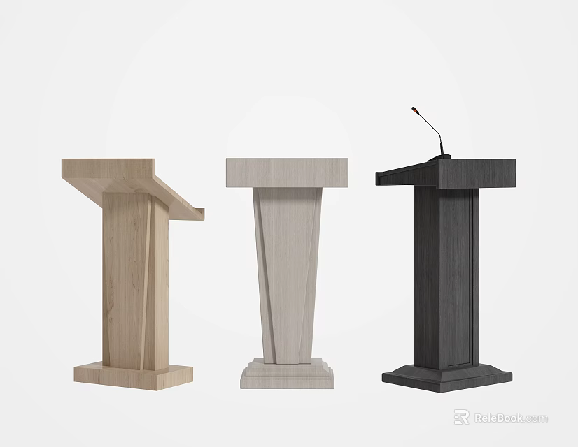 Three Stylish Podiums with Wooden Gray and Black Finishes for Public Speaking 3d model 