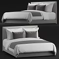 Modern Double Bed Design With Neutral Tones Linen And Plush Pillows 3d model