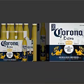 Corona Extra Beer Bottles In Yellow Design With 6 And 12 Pack Blue Packaging